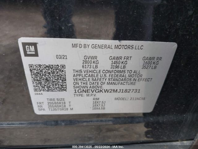 Photo 8 VIN: 1GNEVGKW2MJ182731 - CHEVROLET TRAVERSE 