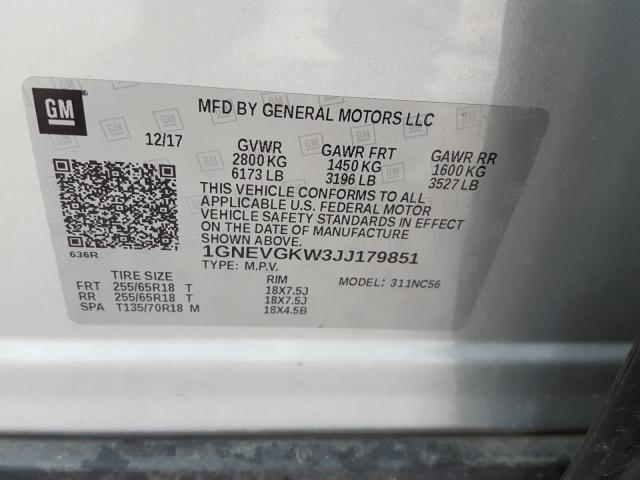 Photo 9 VIN: 1GNEVGKW3JJ179851 - CHEVROLET TRAVERSE L 