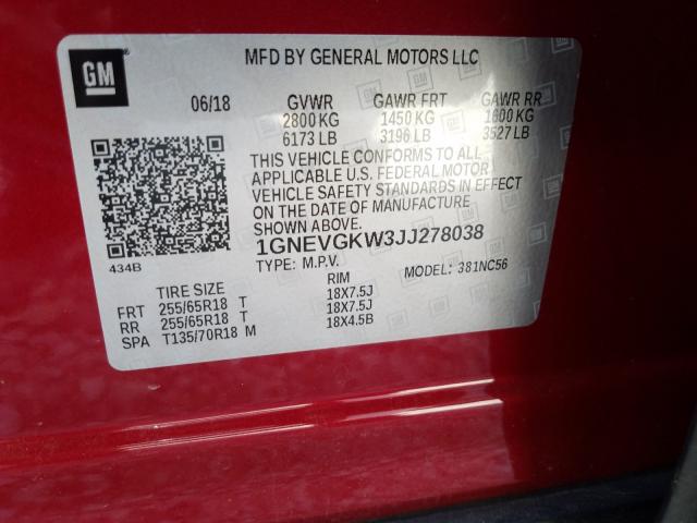 Photo 9 VIN: 1GNEVGKW3JJ278038 - CHEVROLET TRAVERSE L 