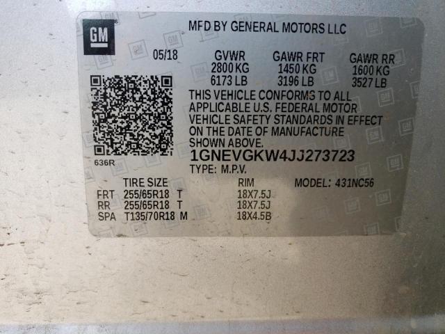 Photo 11 VIN: 1GNEVGKW4JJ273723 - CHEVROLET TRAVERSE 