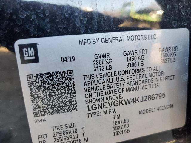 Photo 11 VIN: 1GNEVGKW4KJ286795 - CHEVROLET TRAVERSE 