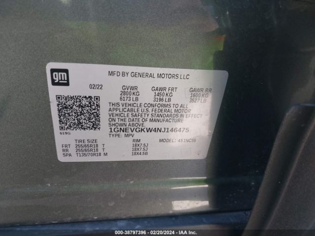 Photo 8 VIN: 1GNEVGKW4NJ146475 - CHEVROLET TRAVERSE 