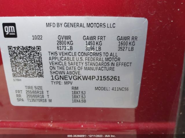 Photo 8 VIN: 1GNEVGKW4PJ155261 - CHEVROLET TRAVERSE 