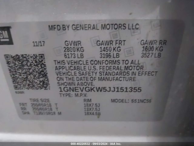 Photo 8 VIN: 1GNEVGKW5JJ151355 - CHEVROLET TRAVERSE 