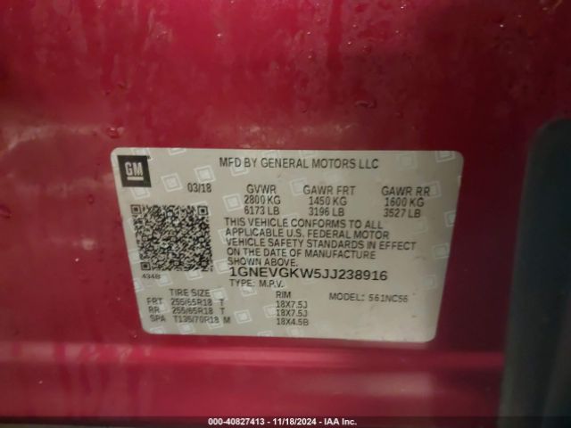 Photo 8 VIN: 1GNEVGKW5JJ238916 - CHEVROLET TRAVERSE 