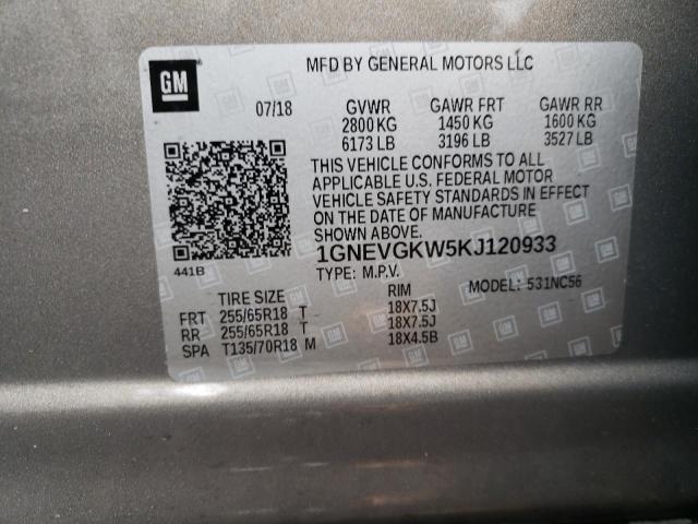 Photo 9 VIN: 1GNEVGKW5KJ120933 - CHEVROLET TRAVERSE L 