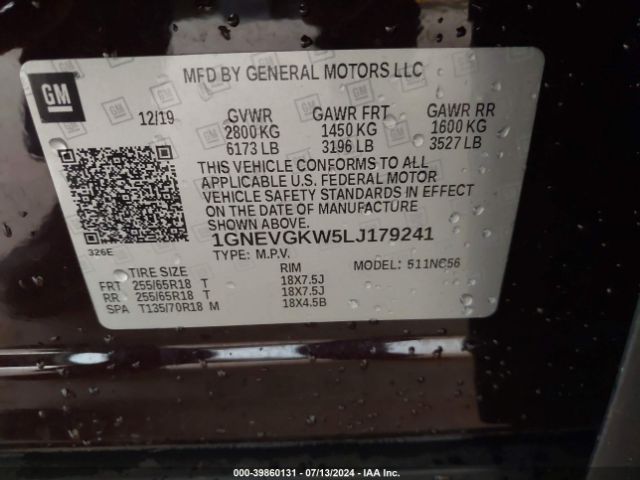 Photo 8 VIN: 1GNEVGKW5LJ179241 - CHEVROLET TRAVERSE 