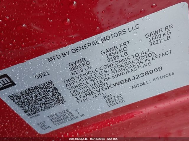 Photo 8 VIN: 1GNEVGKW6MJ238959 - CHEVROLET TRAVERSE 