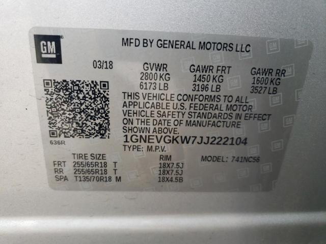 Photo 11 VIN: 1GNEVGKW7JJ222104 - CHEVROLET TRAVERSE L 