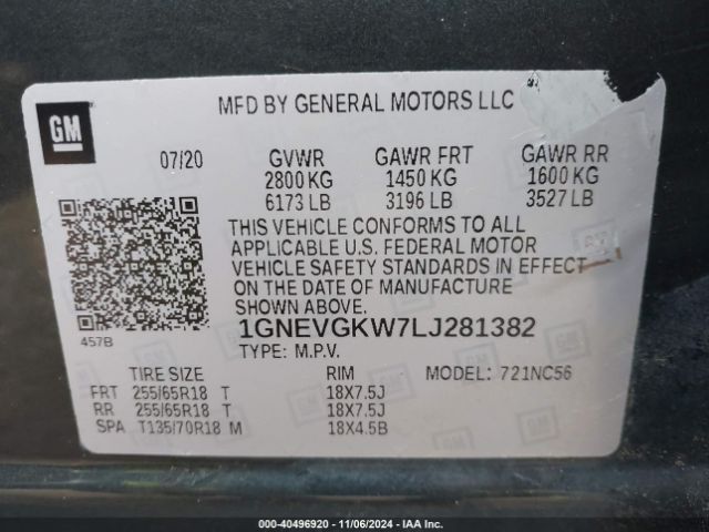 Photo 8 VIN: 1GNEVGKW7LJ281382 - CHEVROLET TRAVERSE 