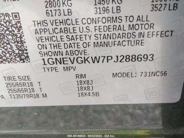 Photo 8 VIN: 1GNEVGKW7PJ288693 - CHEVROLET TRAVERSE 