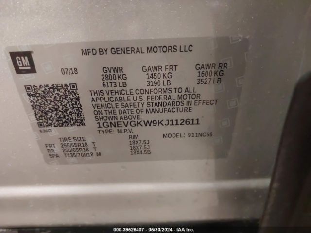 Photo 8 VIN: 1GNEVGKW9KJ112611 - CHEVROLET TRAVERSE 