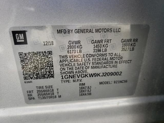 Photo 9 VIN: 1GNEVGKW9KJ209002 - CHEVROLET TRAVERSE L 