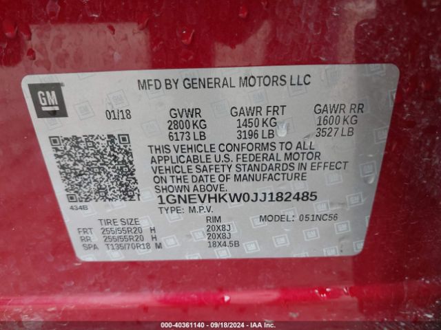 Photo 8 VIN: 1GNEVHKW0JJ182485 - CHEVROLET TRAVERSE 