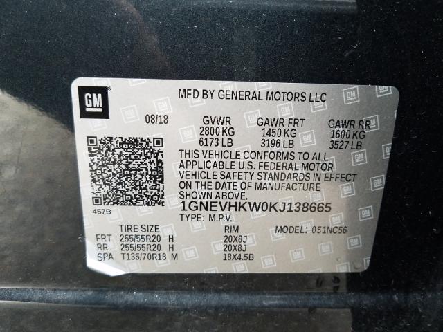 Photo 9 VIN: 1GNEVHKW0KJ138665 - CHEVROLET TRAVERSE L 