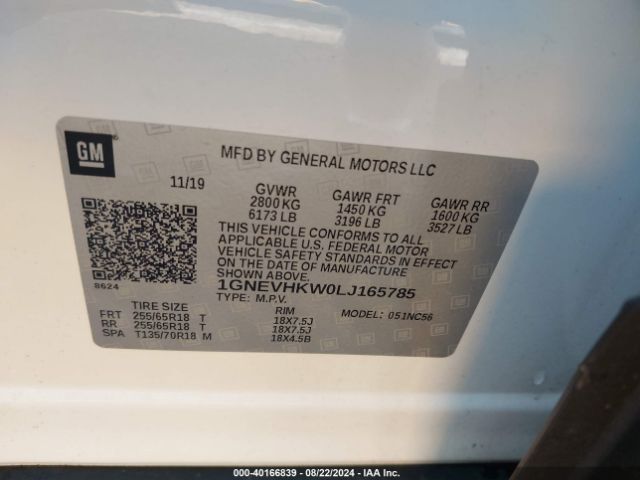 Photo 8 VIN: 1GNEVHKW0LJ165785 - CHEVROLET TRAVERSE 