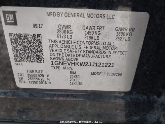 Photo 8 VIN: 1GNEVHKW2JJ121221 - CHEVROLET TRAVERSE 