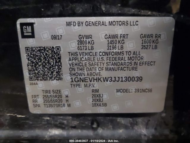 Photo 8 VIN: 1GNEVHKW3JJ130039 - CHEVROLET TRAVERSE 