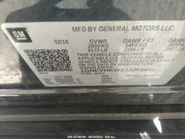 Photo 8 VIN: 1GNEVHKW3JJ203832 - CHEVROLET TRAVERSE 