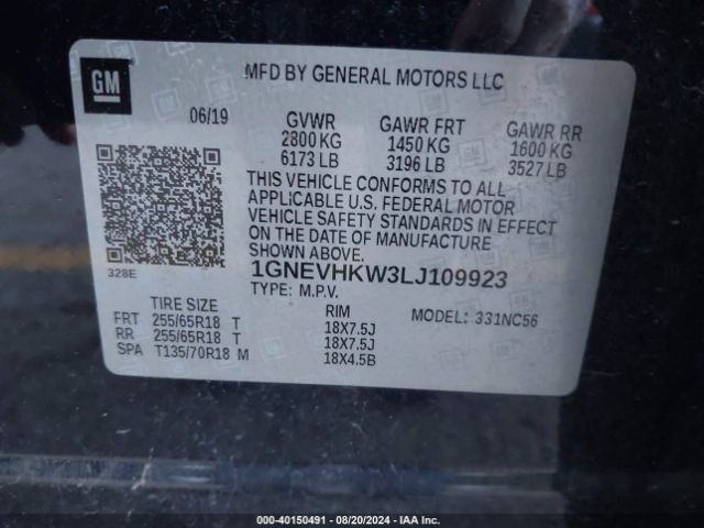 Photo 8 VIN: 1GNEVHKW3LJ109923 - CHEVROLET TRAVERSE 