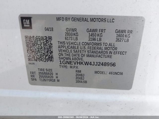 Photo 8 VIN: 1GNEVHKW4JJ248956 - CHEVROLET TRAVERSE 