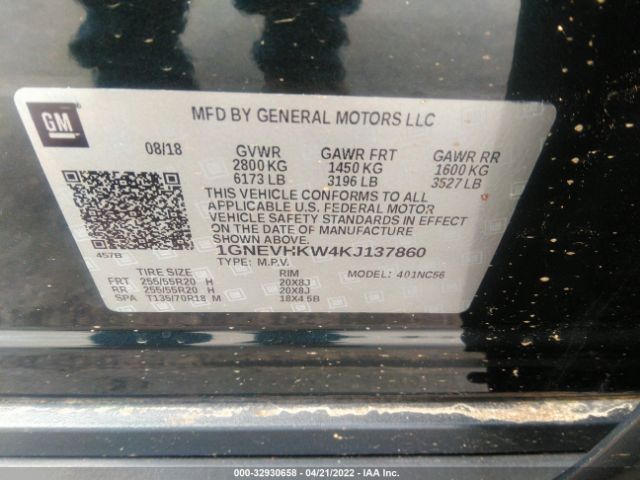 Photo 8 VIN: 1GNEVHKW4KJ137860 - CHEVROLET TRAVERSE 