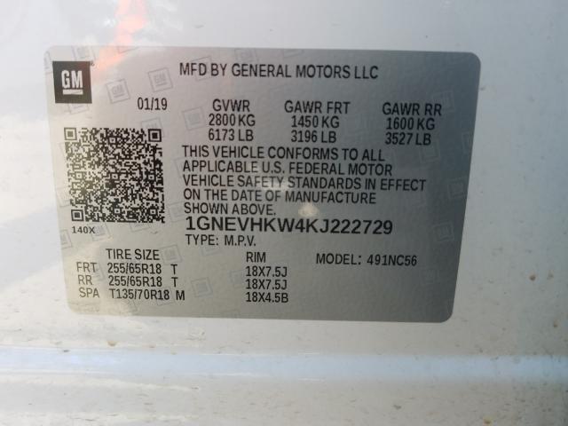 Photo 9 VIN: 1GNEVHKW4KJ222729 - CHEVROLET TRAVERSE L 