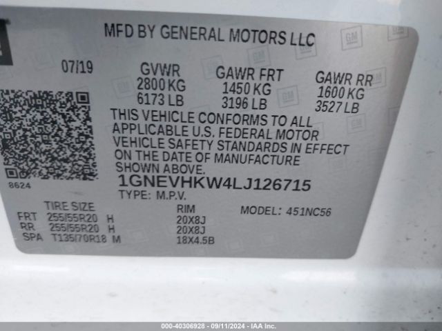 Photo 8 VIN: 1GNEVHKW4LJ126715 - CHEVROLET TRAVERSE 