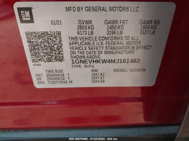 Photo 8 VIN: 1GNEVHKW4MJ161482 - CHEVROLET TRAVERSE 