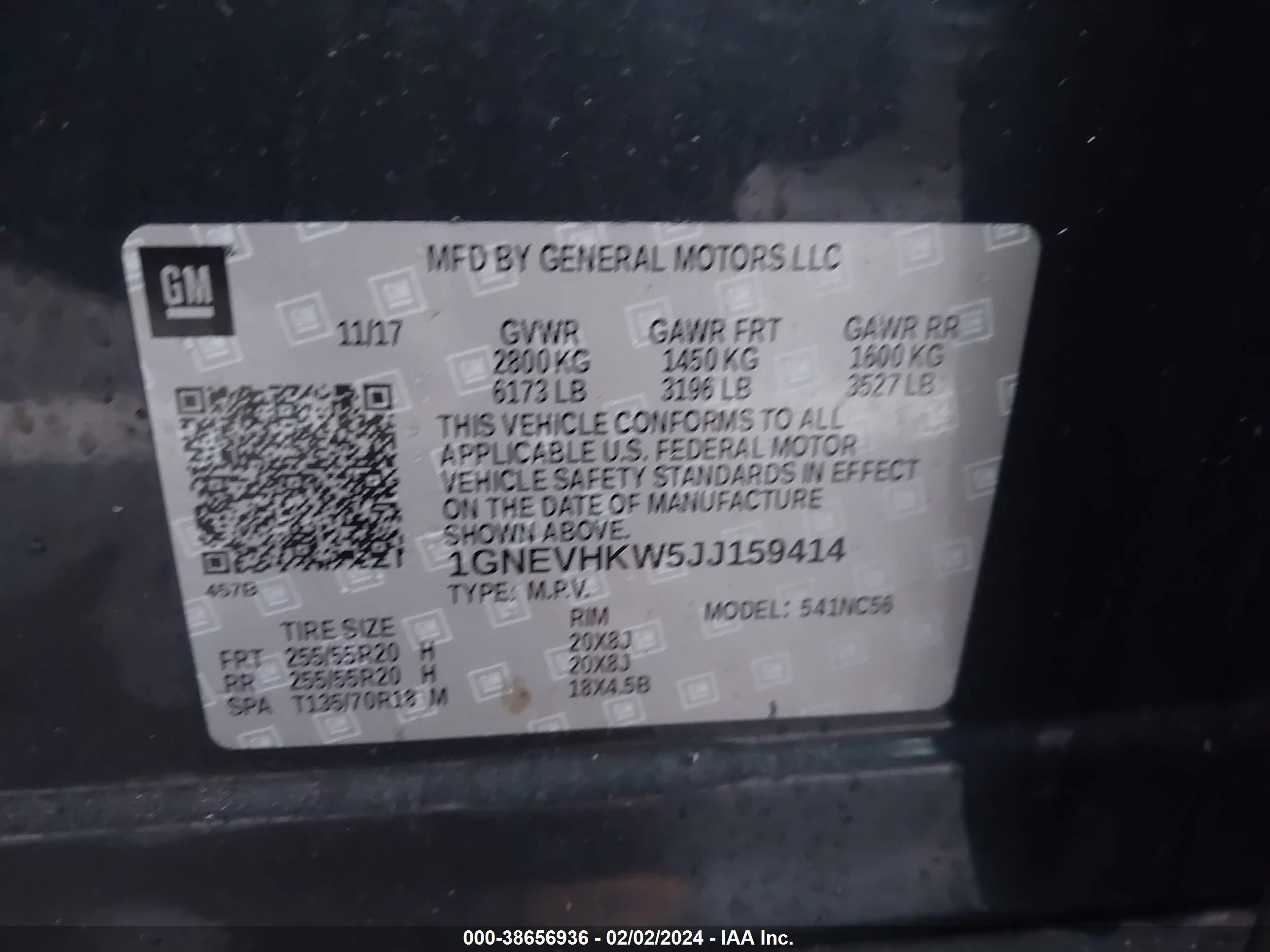 Photo 8 VIN: 1GNEVHKW5JJ159414 - CHEVROLET TRAVERSE 