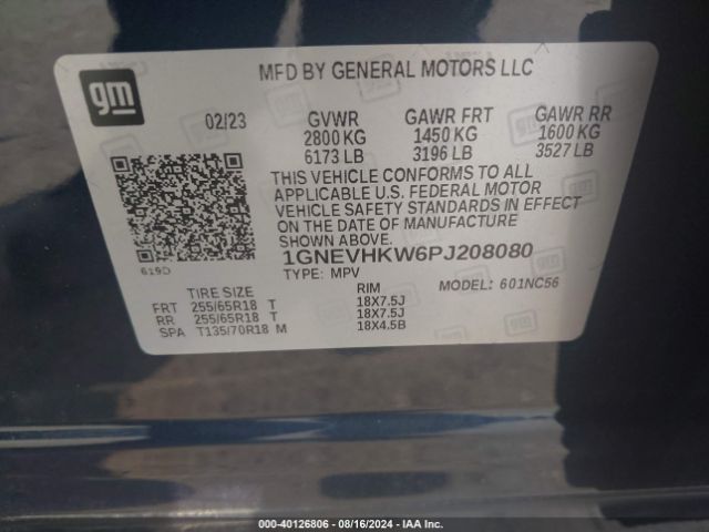 Photo 8 VIN: 1GNEVHKW6PJ208080 - CHEVROLET TRAVERSE 