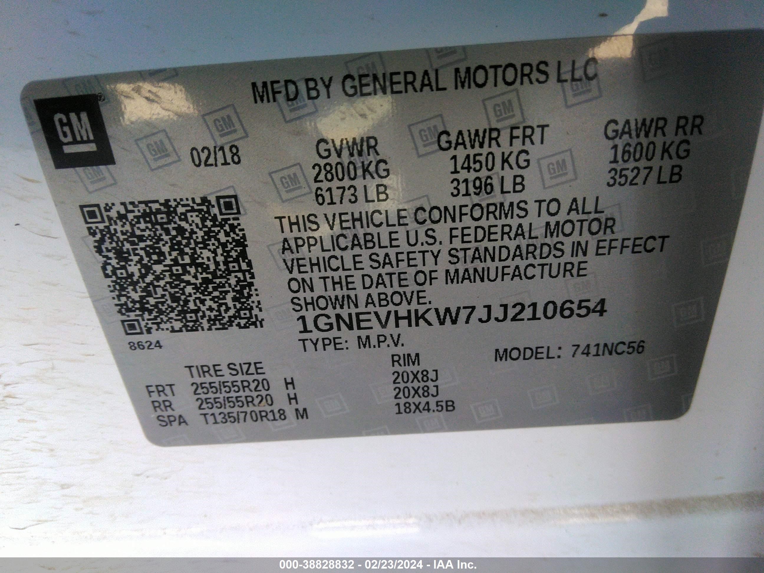 Photo 8 VIN: 1GNEVHKW7JJ210654 - CHEVROLET TRAVERSE 