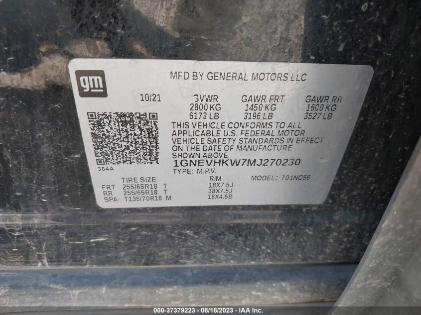 Photo 8 VIN: 1GNEVHKW7MJ270230 - CHEVROLET TRAVERSE 