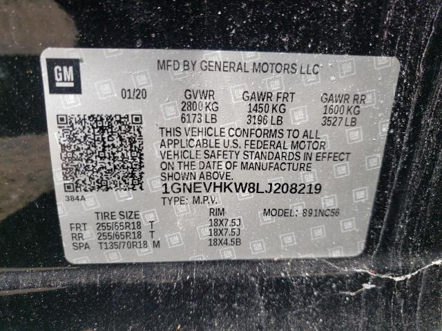 Photo 9 VIN: 1GNEVHKW8LJ208219 - CHEVROLET TRAVERSE L 