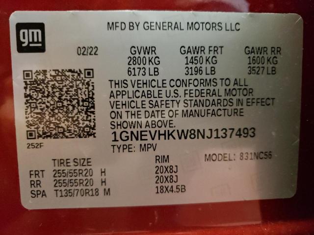 Photo 12 VIN: 1GNEVHKW8NJ137493 - CHEVROLET TRAVERSE 