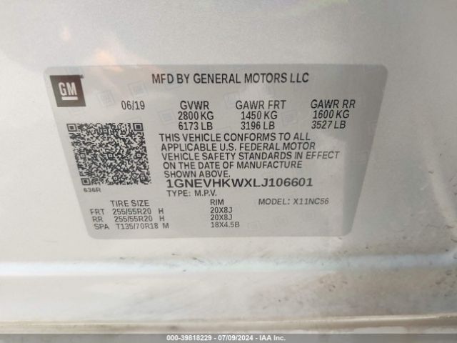 Photo 8 VIN: 1GNEVHKWXLJ106601 - CHEVROLET TRAVERSE 