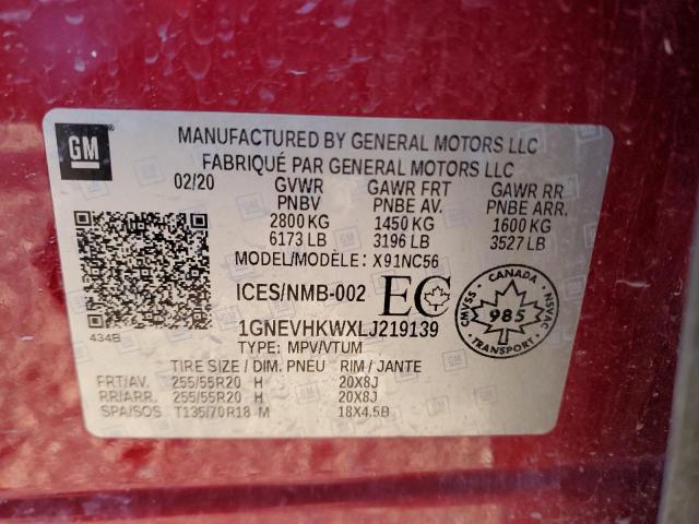 Photo 12 VIN: 1GNEVHKWXLJ219139 - CHEVROLET TRAVERSE L 