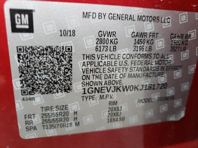 Photo 9 VIN: 1GNEVJKW0KJ181720 - CHEVROLET TRAVERSE H 