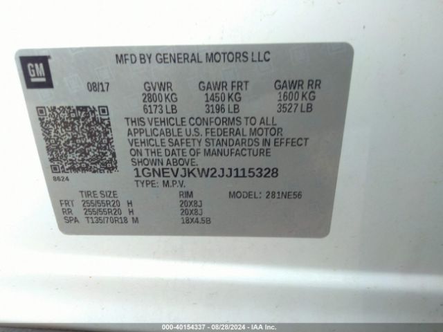 Photo 8 VIN: 1GNEVJKW2JJ115328 - CHEVROLET TRAVERSE 