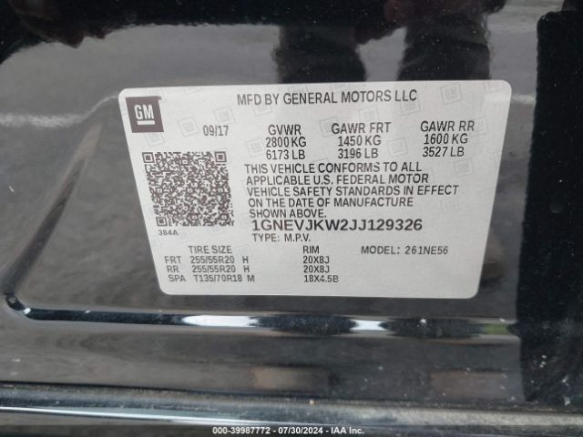 Photo 8 VIN: 1GNEVJKW2JJ129326 - CHEVROLET TRAVERSE 