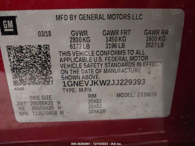 Photo 8 VIN: 1GNEVJKW2JJ229393 - CHEVROLET TRAVERSE 