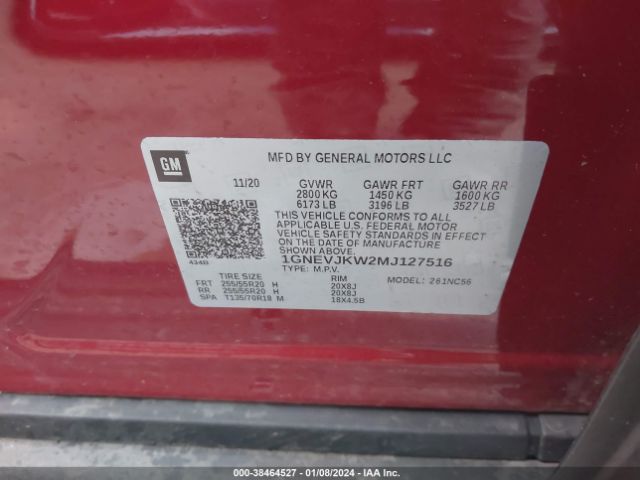 Photo 8 VIN: 1GNEVJKW2MJ127516 - CHEVROLET TRAVERSE 