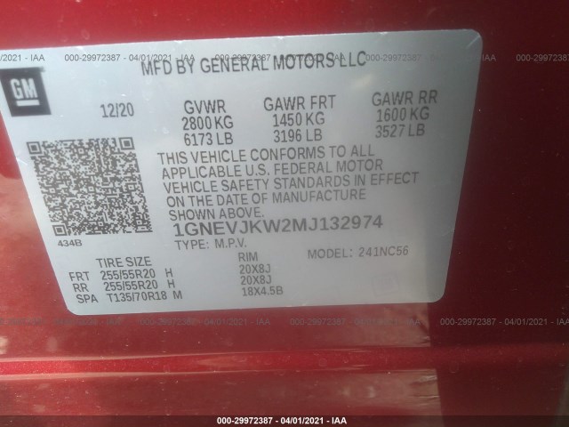 Photo 8 VIN: 1GNEVJKW2MJ132974 - CHEVROLET TRAVERSE 