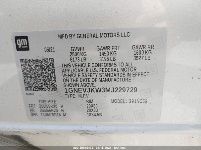 Photo 8 VIN: 1GNEVJKW3MJ229729 - CHEVROLET TRAVERSE 