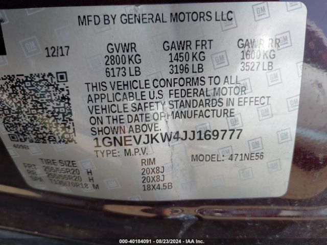 Photo 8 VIN: 1GNEVJKW4JJ169777 - CHEVROLET TRAVERSE 