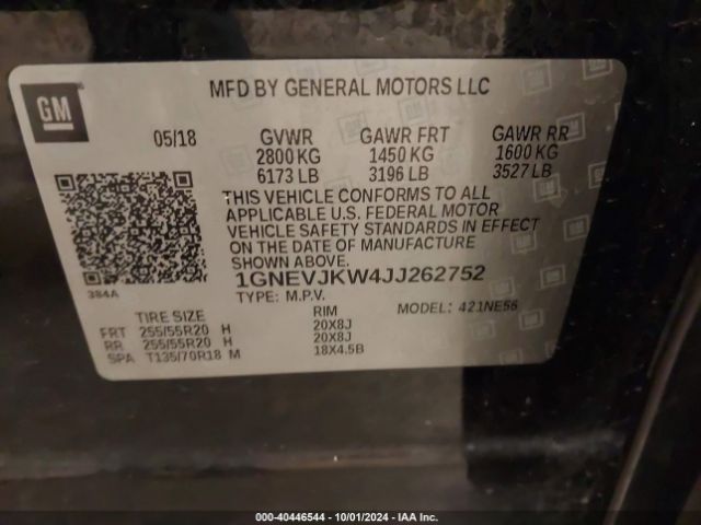 Photo 8 VIN: 1GNEVJKW4JJ262752 - CHEVROLET TRAVERSE 