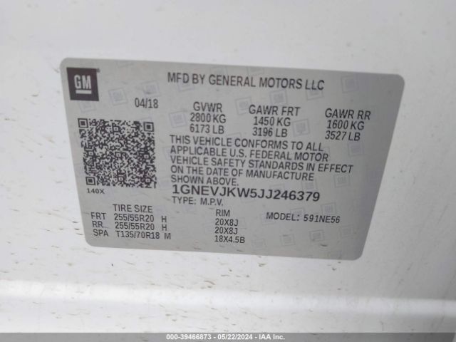 Photo 8 VIN: 1GNEVJKW5JJ246379 - CHEVROLET TRAVERSE 