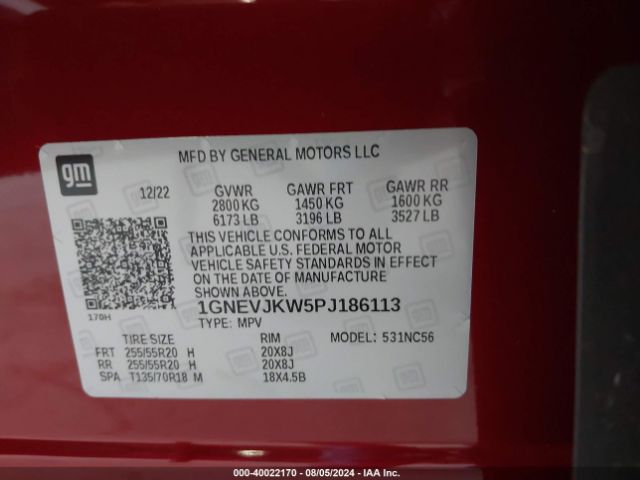 Photo 8 VIN: 1GNEVJKW5PJ186113 - CHEVROLET TRAVERSE 