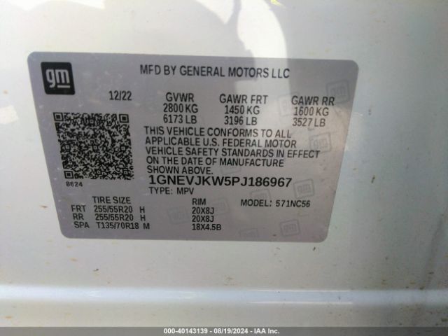 Photo 8 VIN: 1GNEVJKW5PJ186967 - CHEVROLET TRAVERSE 