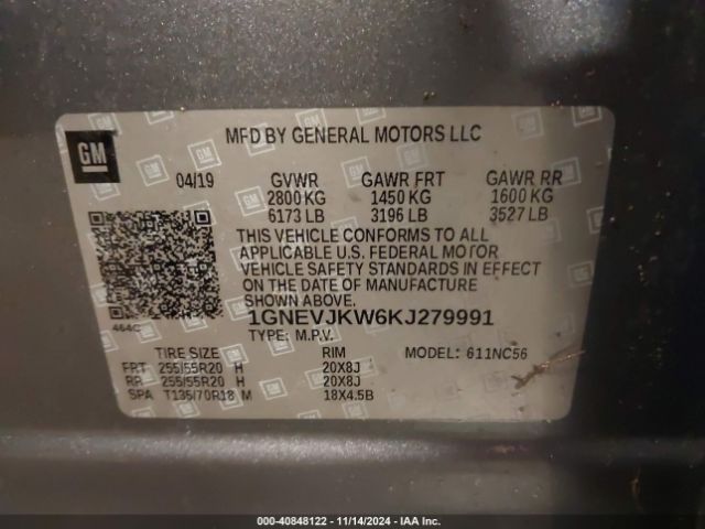 Photo 8 VIN: 1GNEVJKW6KJ279991 - CHEVROLET TRAVERSE 